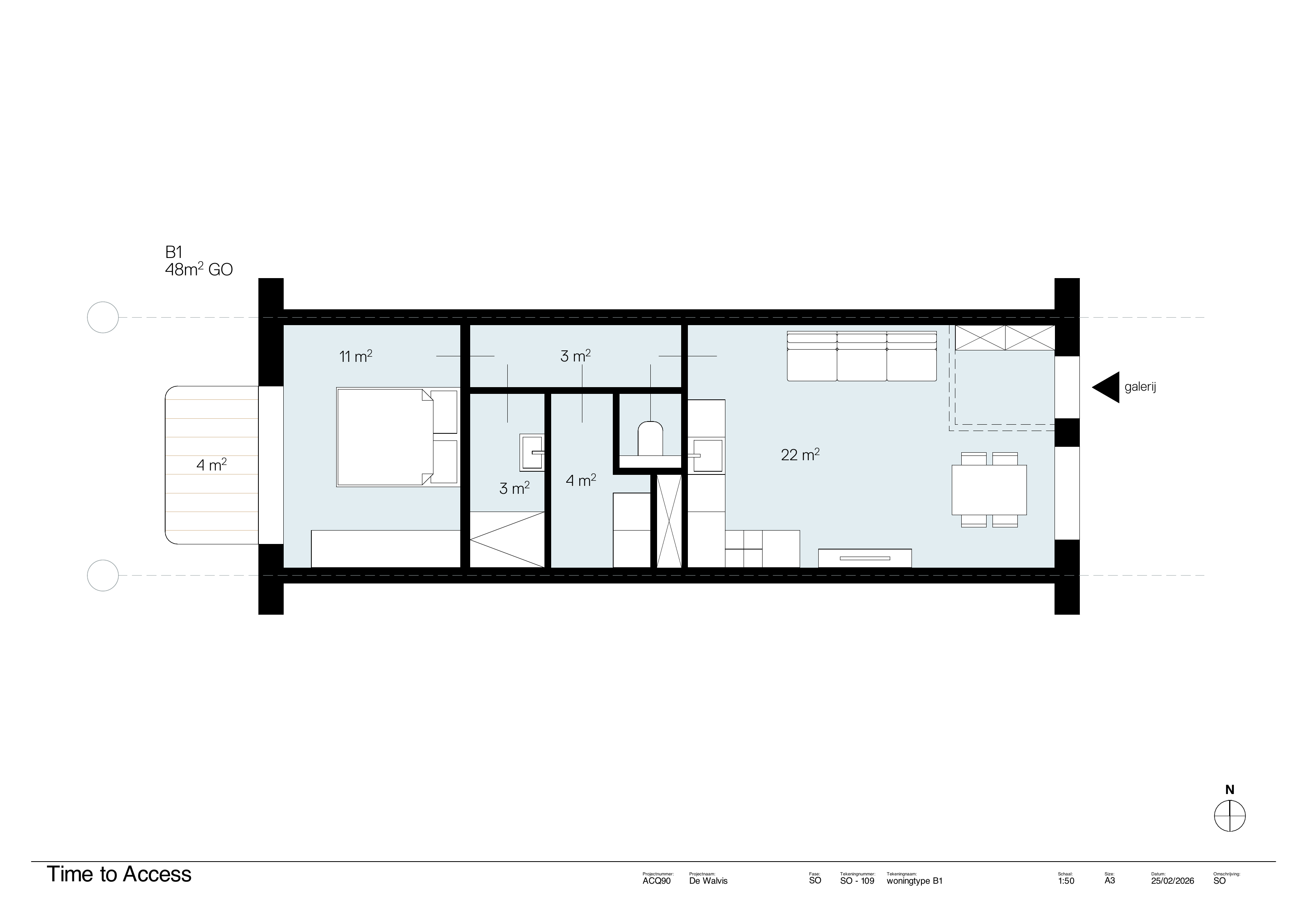Plattegrond Type B — Compact 48 m²